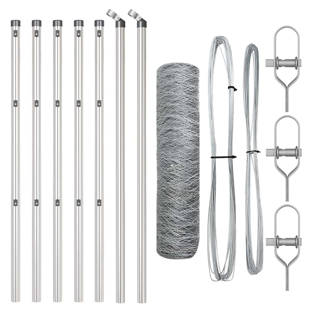 Fence with posts Silver 0.6 x 10 m PVC-coated steel