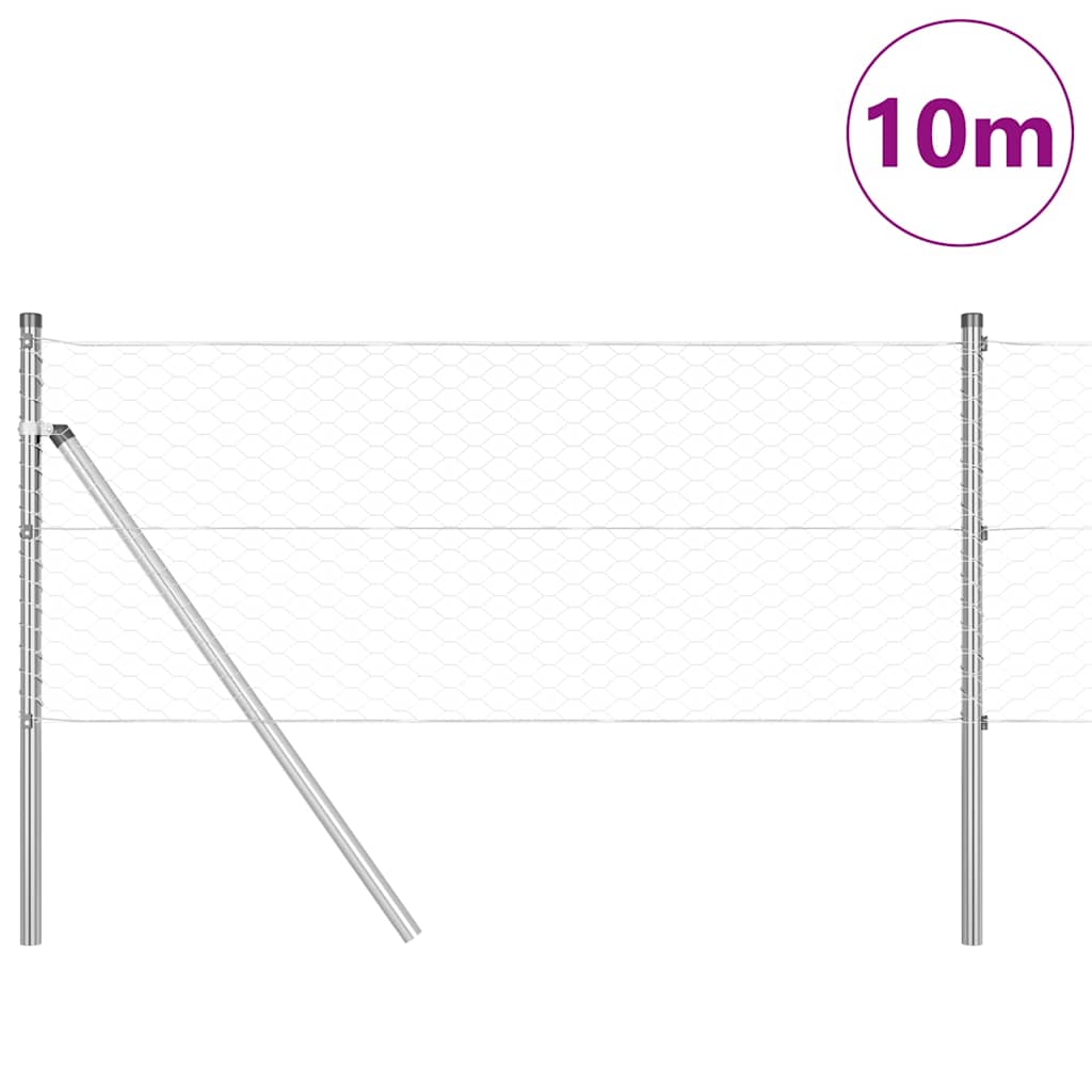 Fence with posts Silver 0.6 x 10 m PVC-coated steel