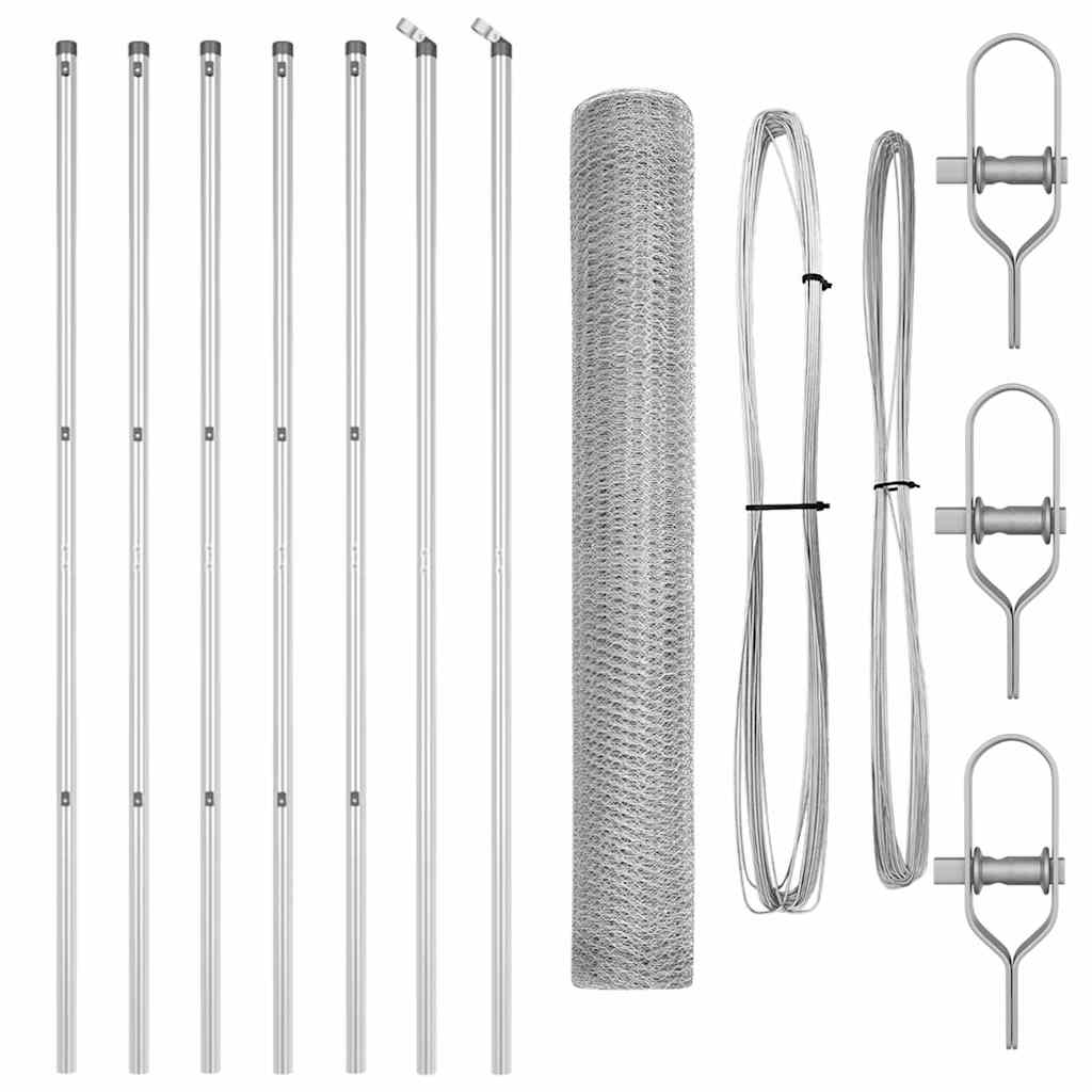 Fence with posts Silver 1 x 10 m PVC coated steel