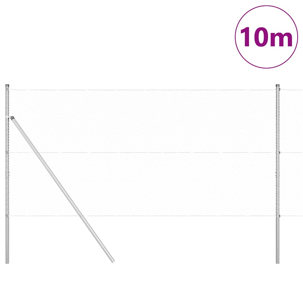 Fence with posts Silver 1 x 10 m PVC coated steel