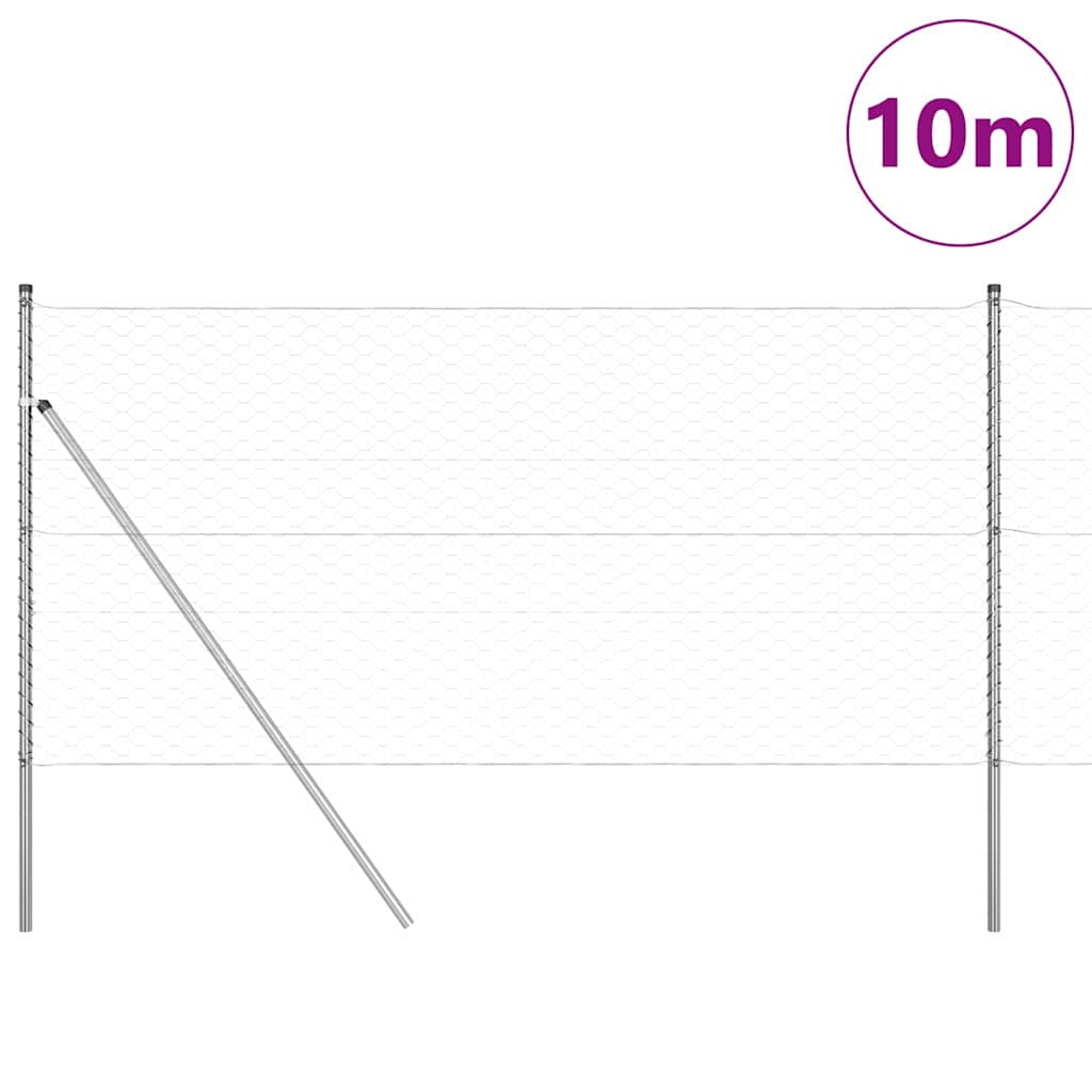 Fence with posts Silver 1 x 10 m PVC coated steel