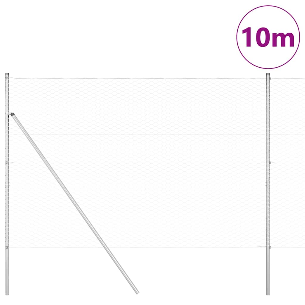Fence with posts Silver 1.5 x 10 m PVC coated steel