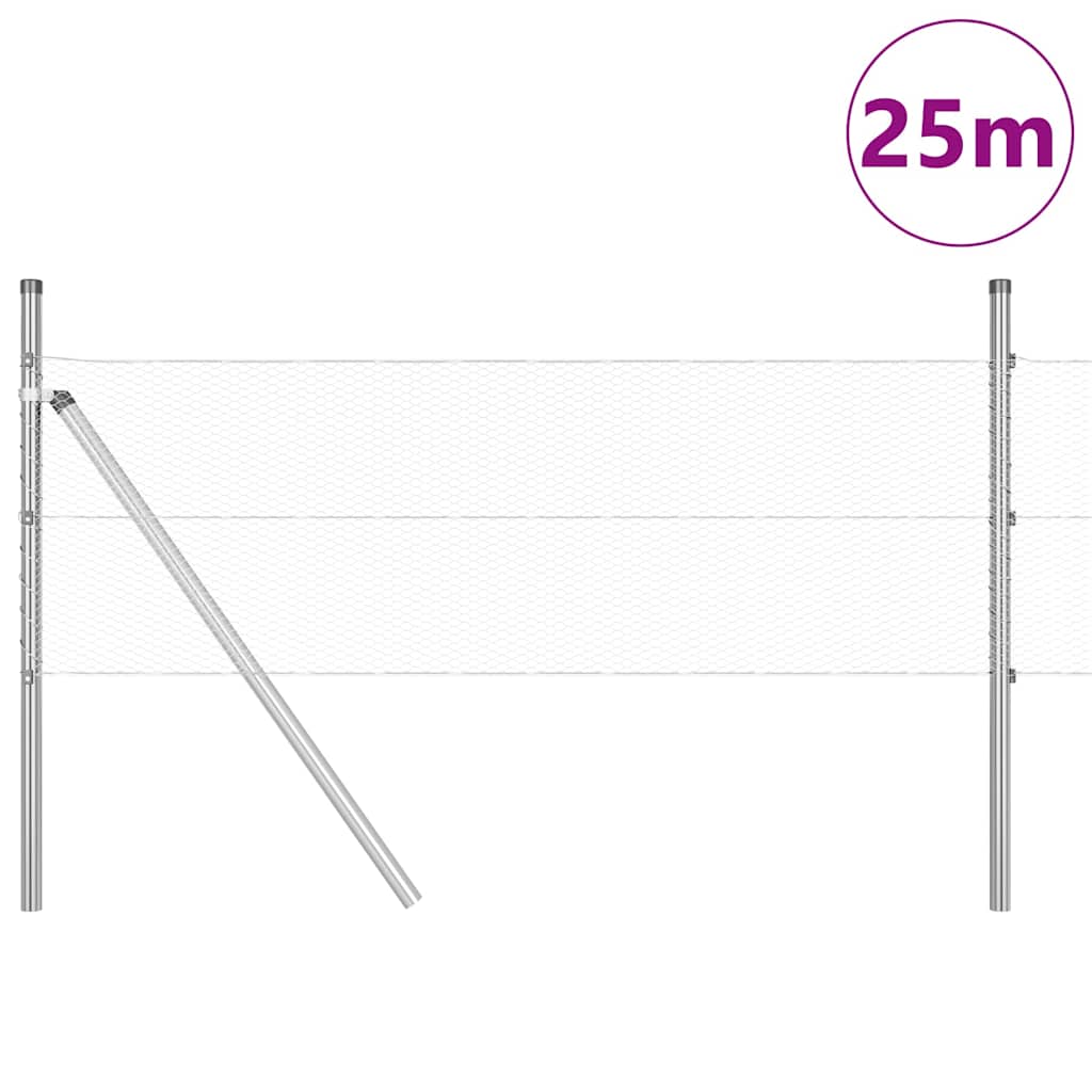 Tvora su stulpais Sidabro 0.5 x 25 m PVC dengtas plienas