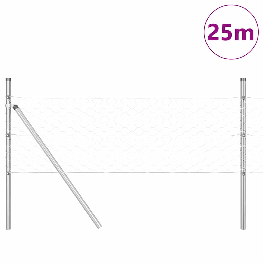 Fence Post Silver 25 x 0.5 m (50 mm mesh) Steel
