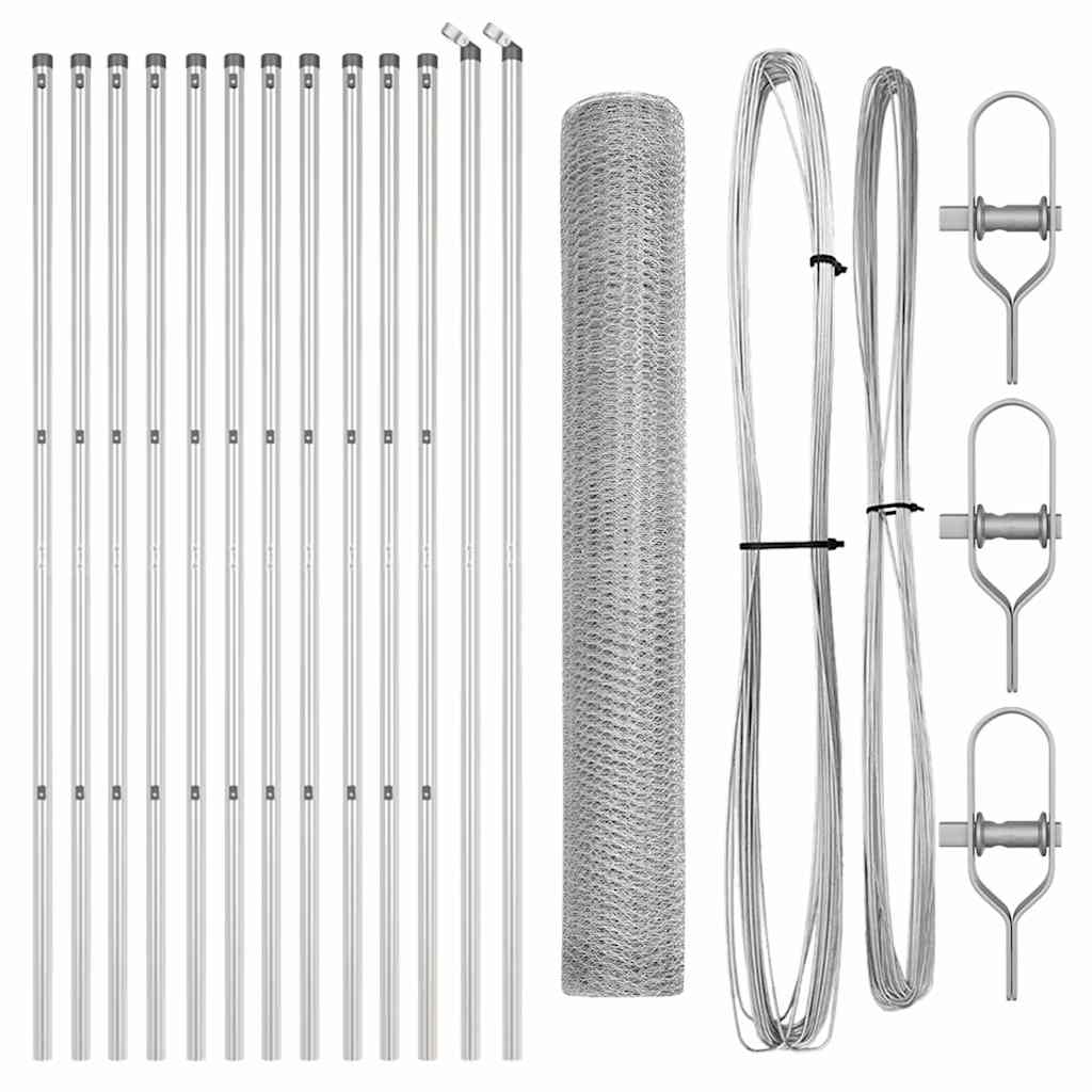 Fence with posts Silver 1.4 x 25 m PVC-coated steel
