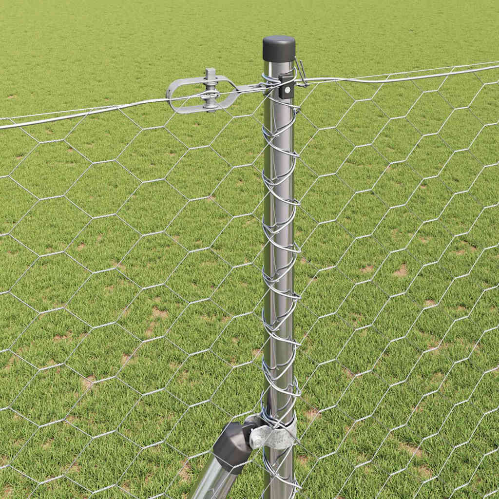 Fence with Posts Silver 1.5 x 25 m PVC Coated Steel