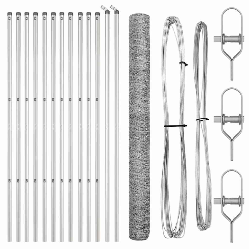 Fence with Posts Silver 1.5 x 25 m PVC Coated Steel