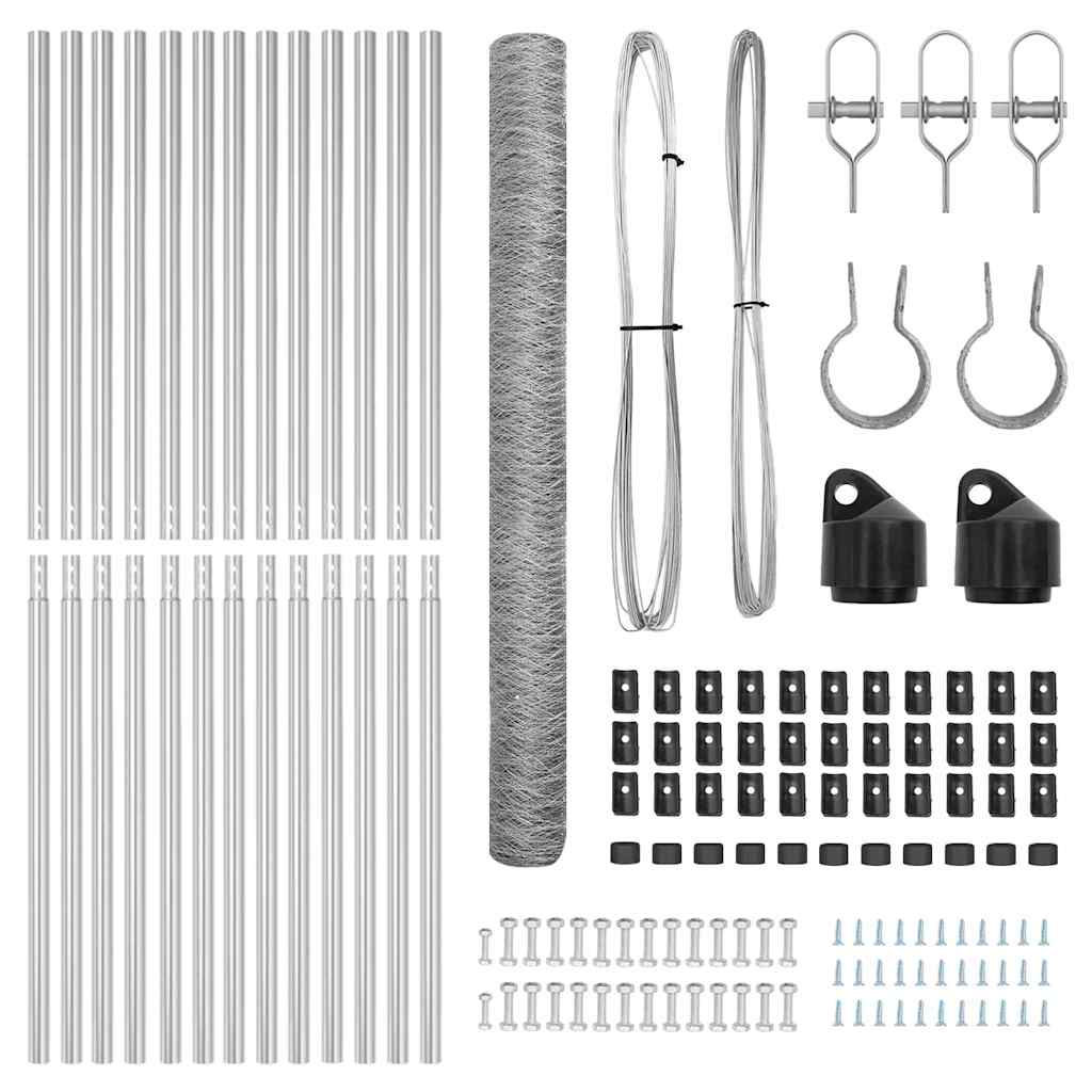 Fence with posts Silver 1.6 x 25 m PVC coated steel