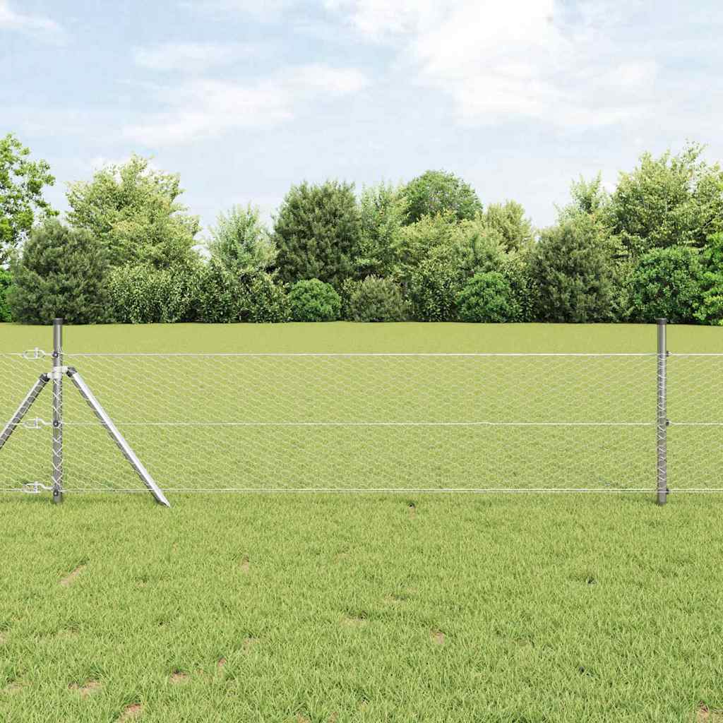 Fence with Posts Silver 0.5 x 50 m PVC-coated Steel