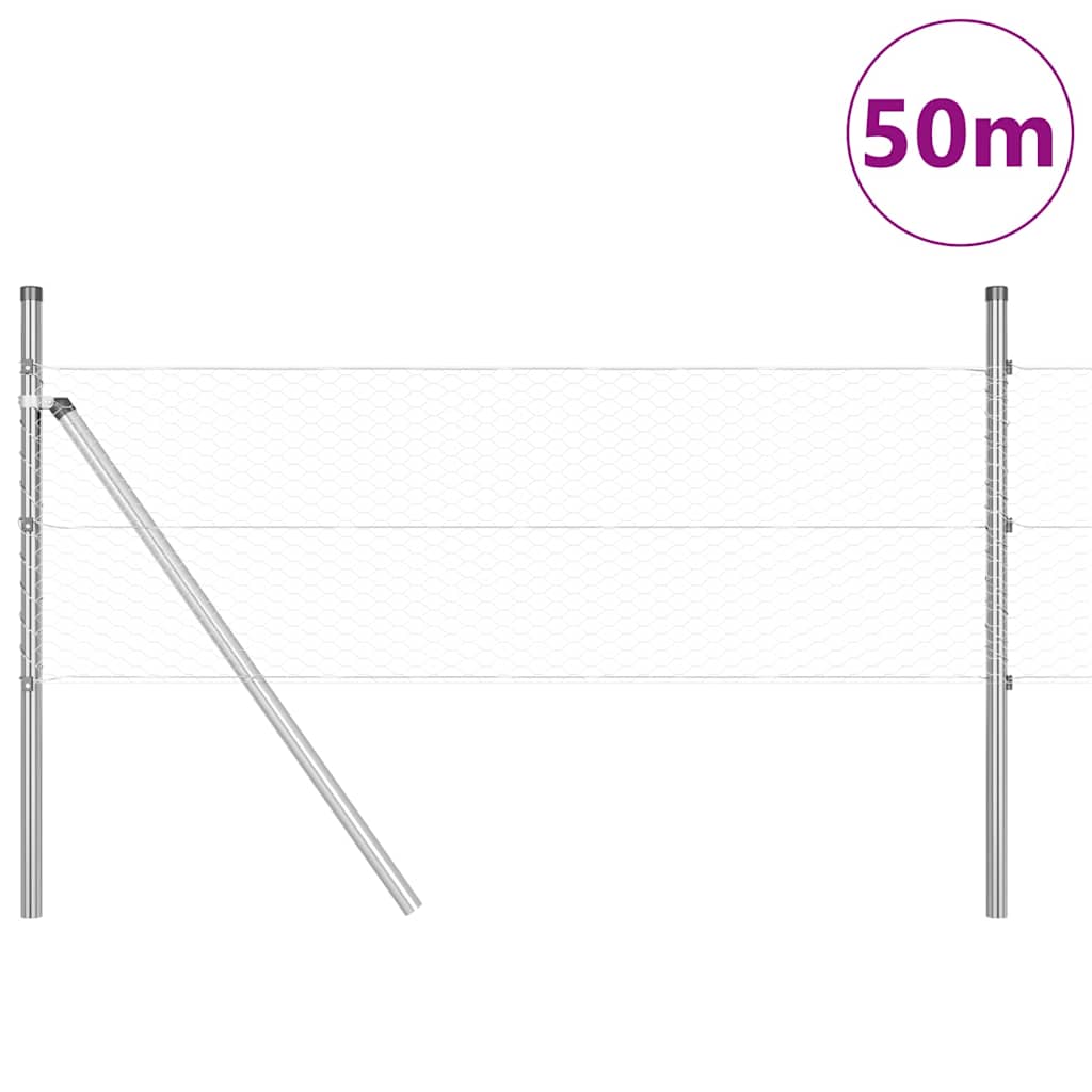 Fence with Posts Silver 0.5 x 50 m PVC-coated Steel