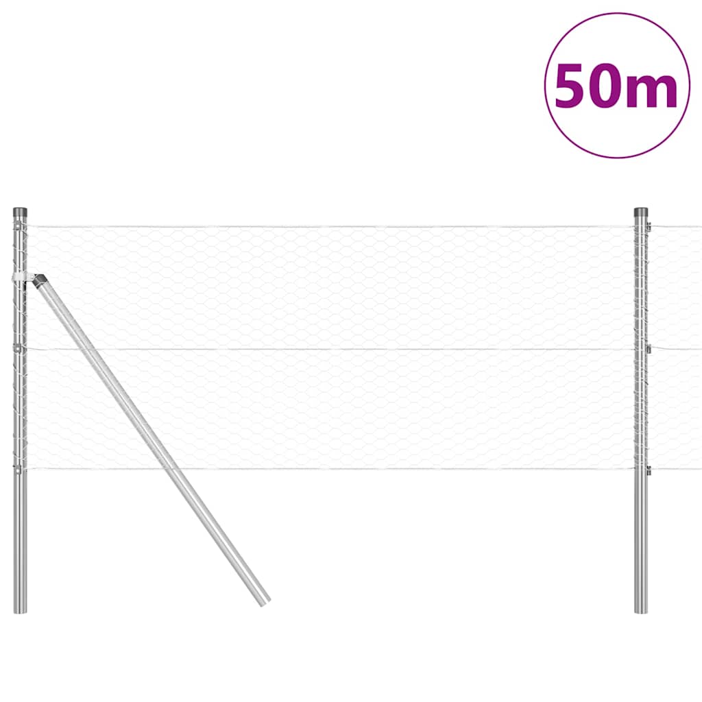 Fencing with posts Silver 0.6 x 50 m PVC coated steel