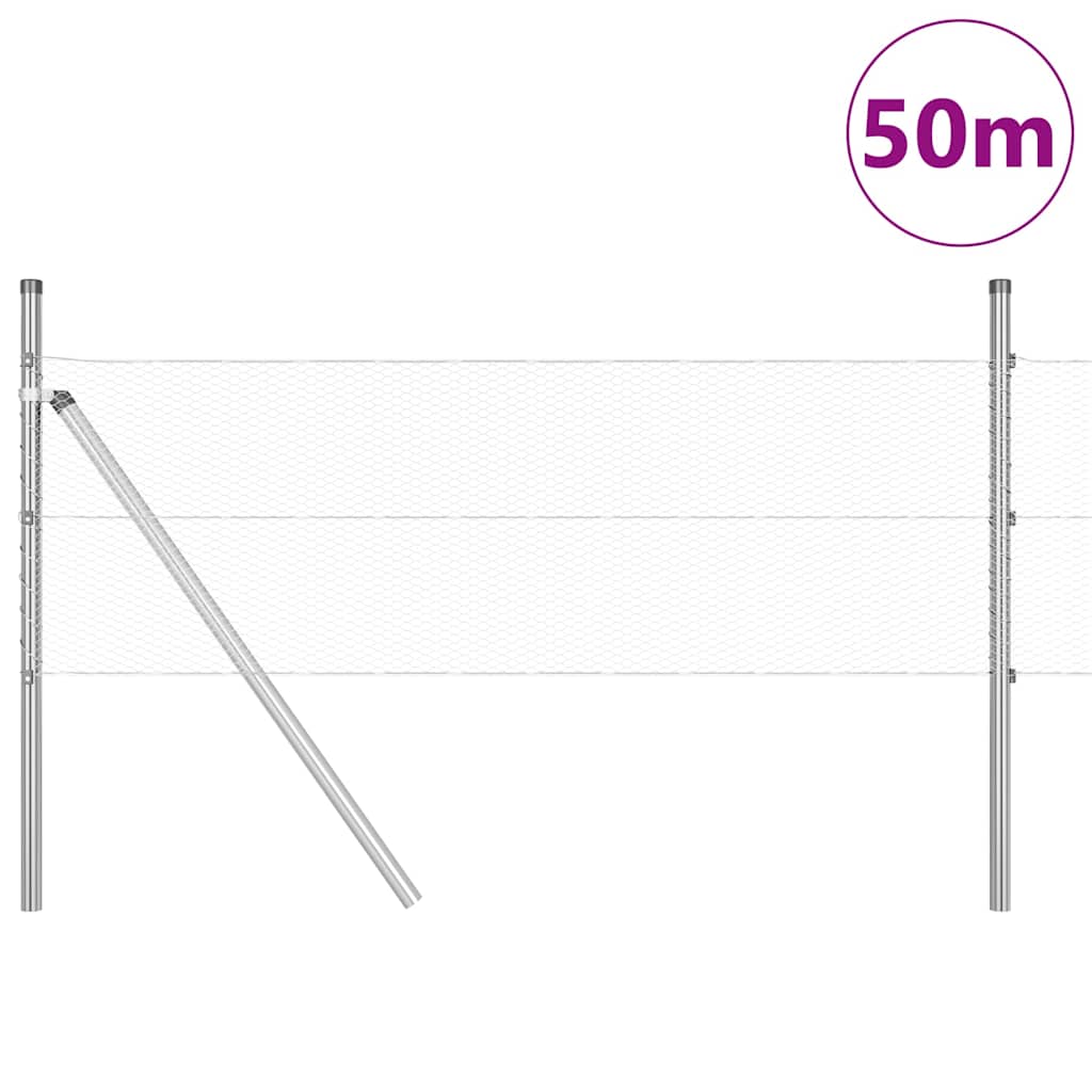 Tvora su stulpais Sidabro 0.8 x 50 m PVC dengtas plienas