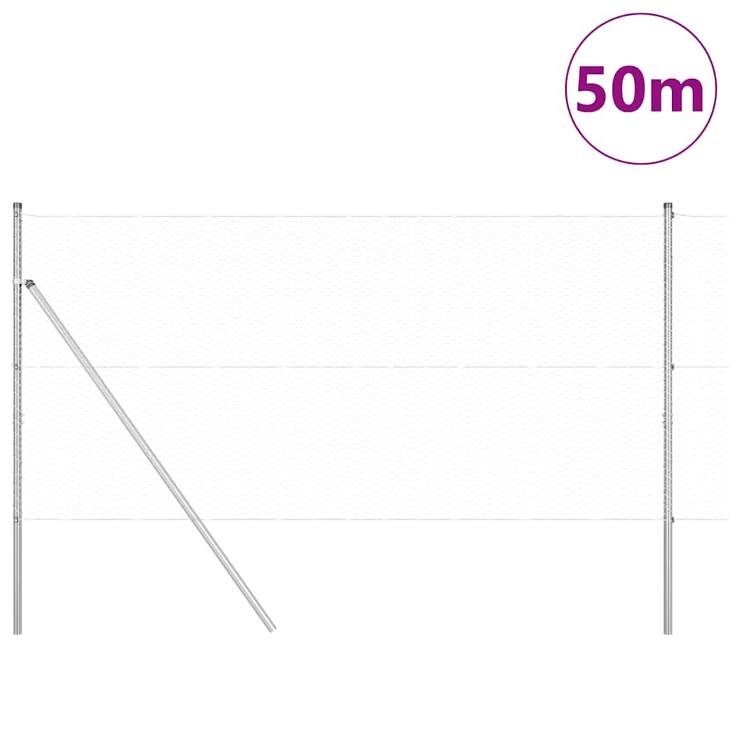 Fence with Posts Silver 1.2 x 50 m PVC-Coated Steel