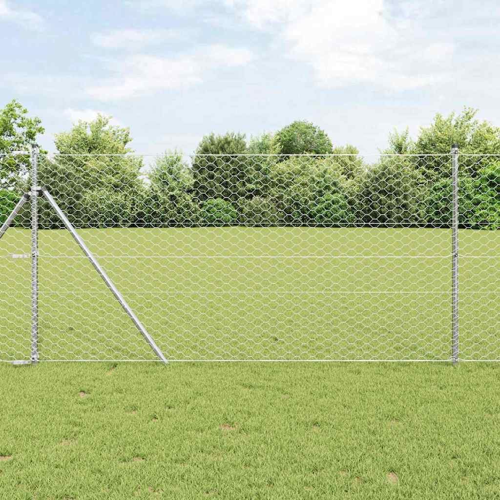 Žogu siets ar stabiem, sudraba, 1,4 x 50 m, ar PVC pārklājumu, tērauds
