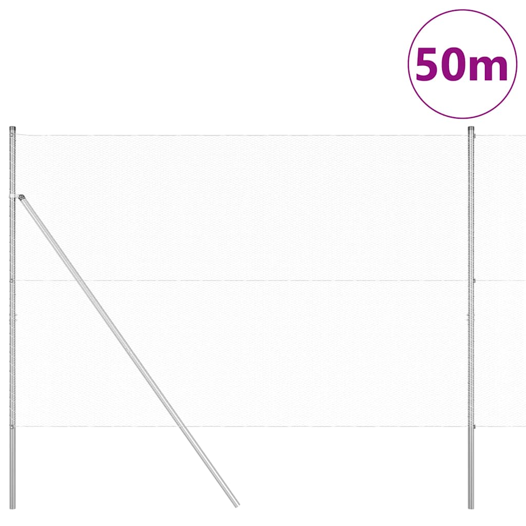 Tvora su stulpais Sidabro 1.5 x 50 m PVC dengtas plienas