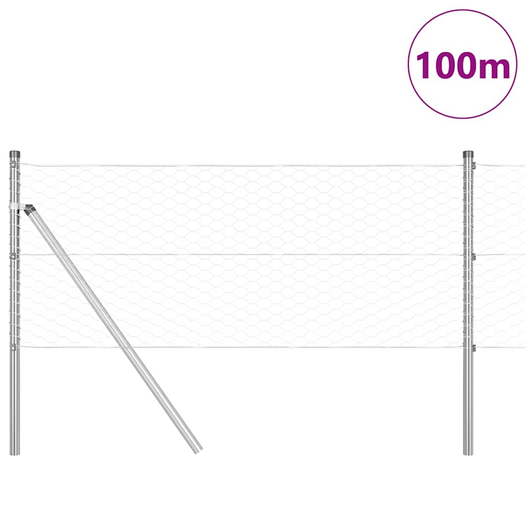 Tvora su stulpais Sidabro 0.6 x 100 m PVC dengtas plienas