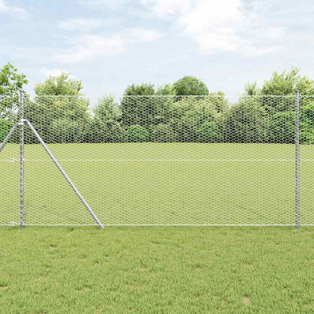 Fence with Posts Silver 1.2 x 100 m PVC Coated Steel