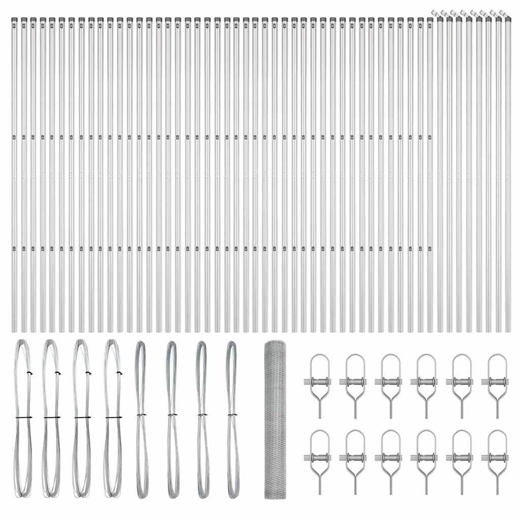 Fence with Posts Silver 1.2 x 100 m PVC Coated Steel