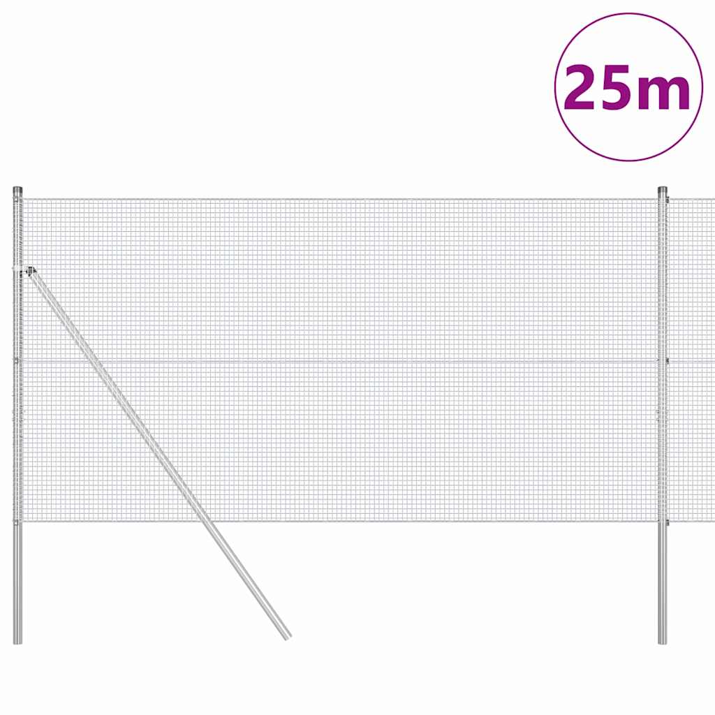 Fence with posts Silver 1 x 25 m Steel