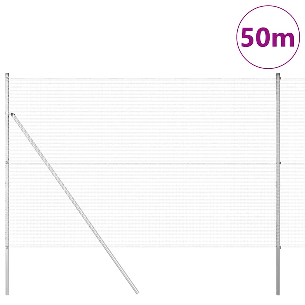 Fence with Posts Silver 1.5 x 50 m Steel