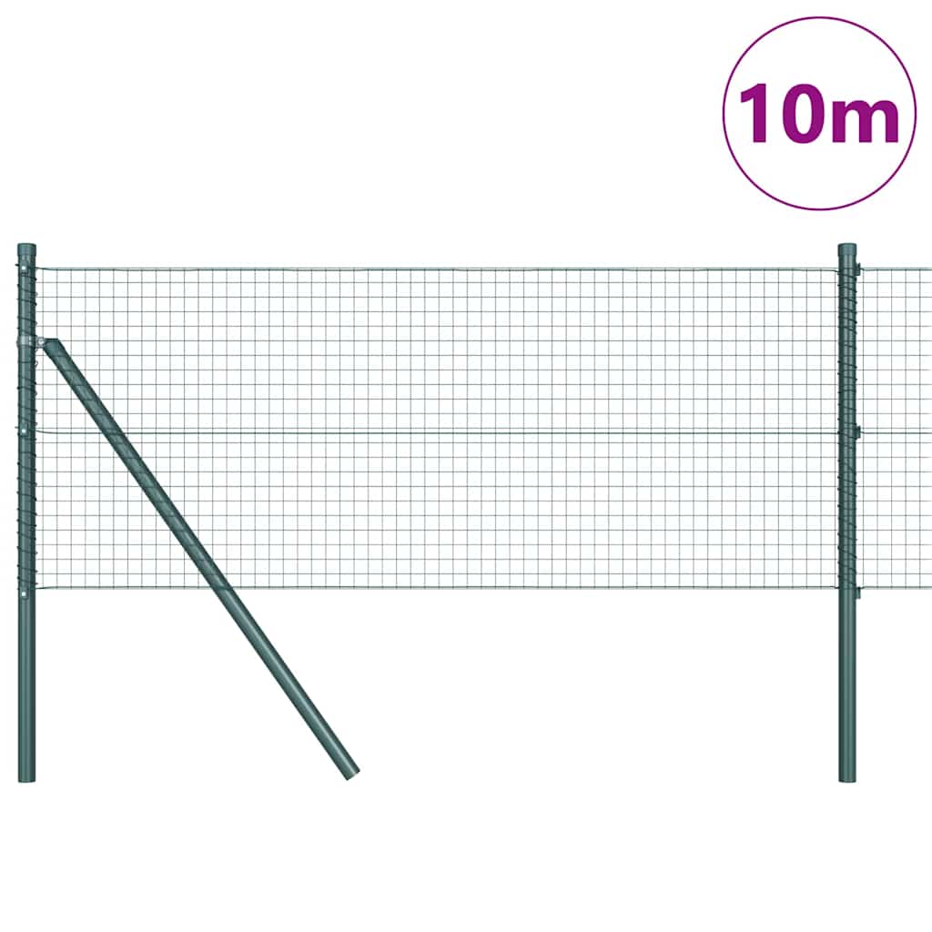 Fence with Posts Green 0.6 x 10 m Steel