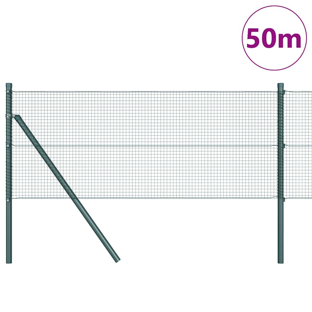 Fence with Posts Green 0.6 x 50 m Steel