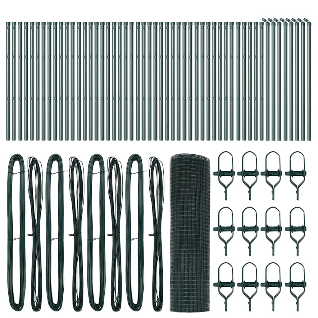 Fence with Posts Green 0.6 x 100 m Steel