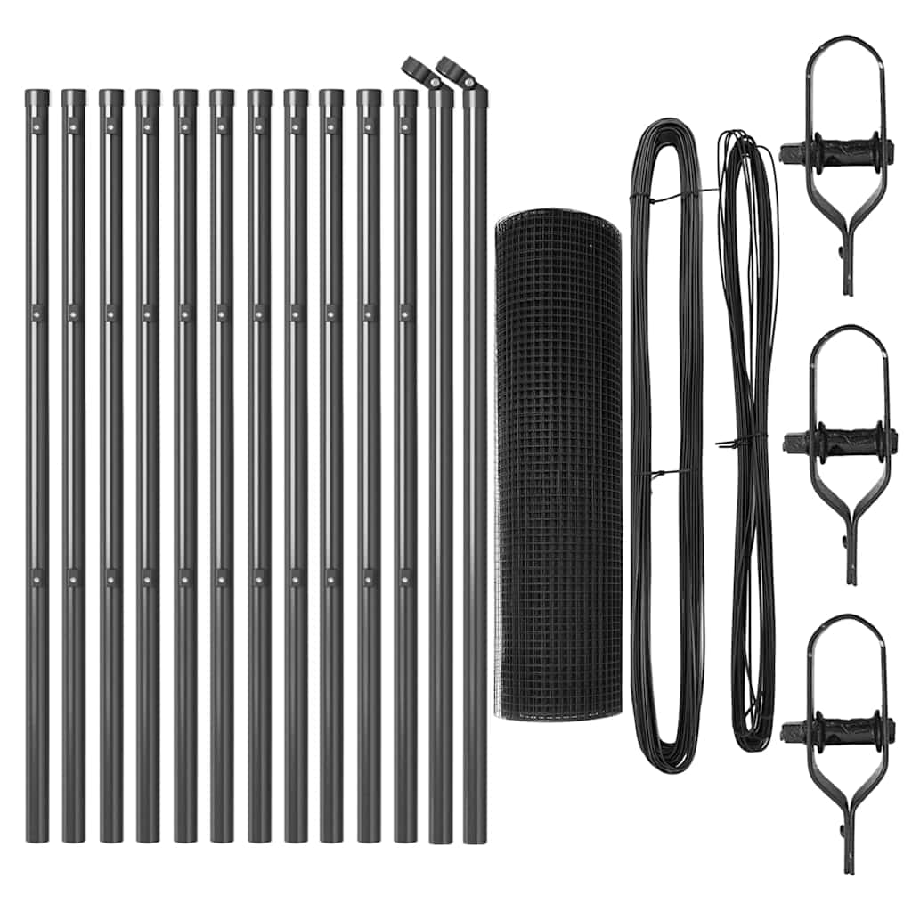 Fence with Posts Grey 0.4 x 25 m Steel