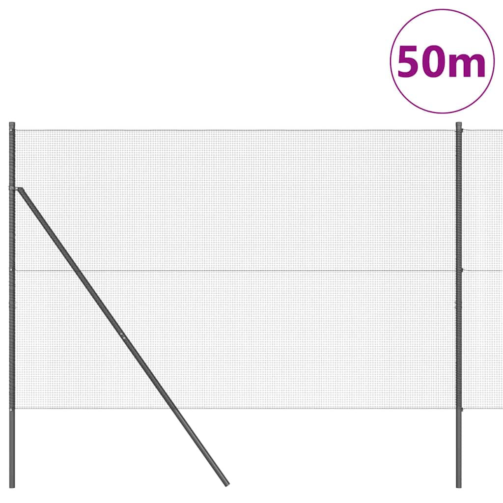 Fence with posts Grey 1.5 x 50 m Steel