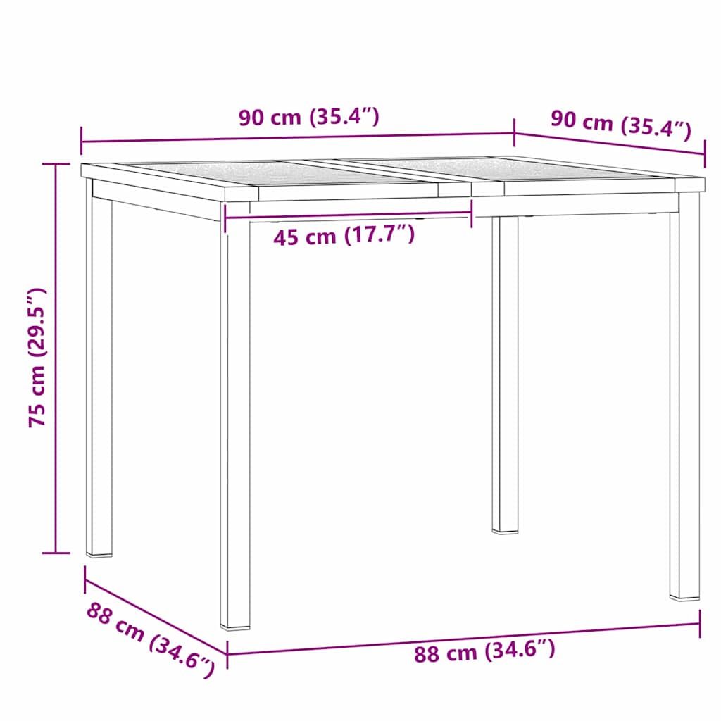 Valgomojostalas Ruda 90 x 90 x 75 cm Kietos akacijos mediena