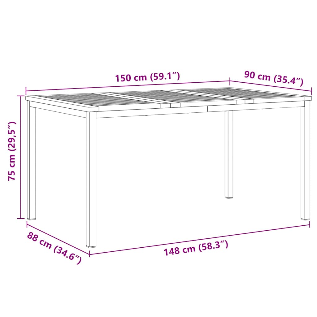 Valgomojostalas Ruda 150 x 90 x 75 cm Kieto teka medžio