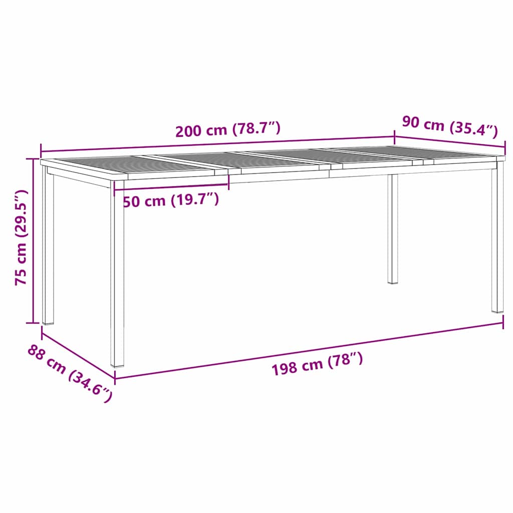 Valgomojostalas Ruda 200 x 90 x 75 cm Kieto teka medžio