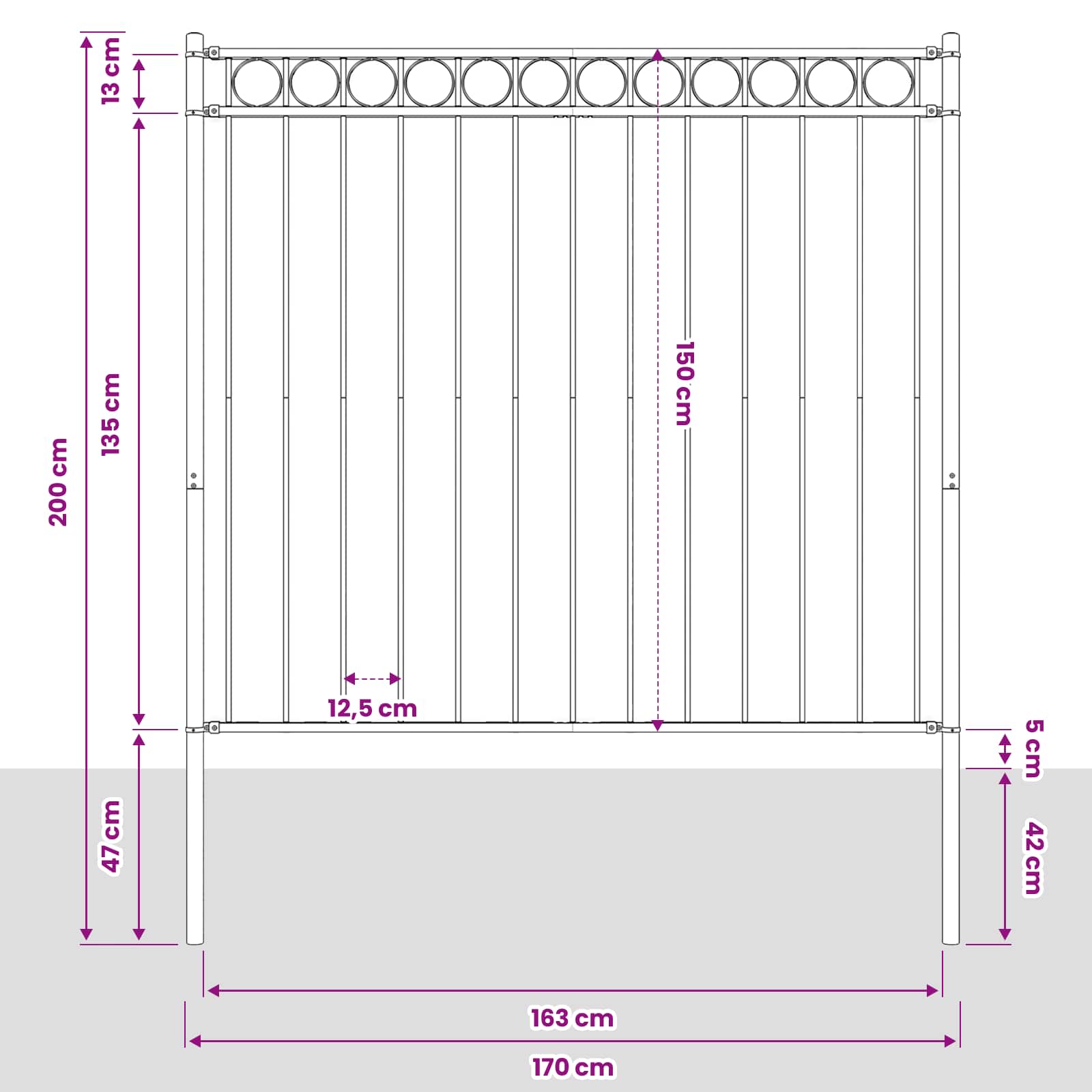 Tvorelių elementas ASSEN Pilka 170 x 200 cm Plienas