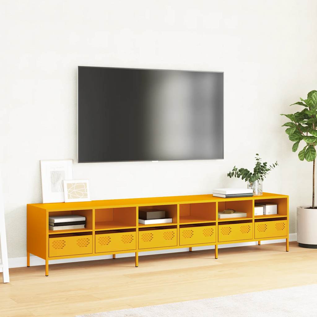 TV bench, mustard, 202x39x43.5cm, steel