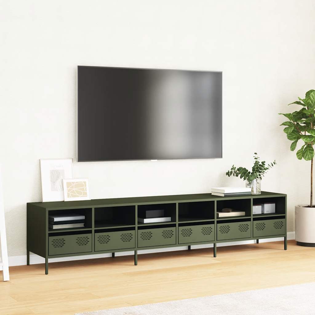 TV bench, olive, 202x39x43.5cm, steel