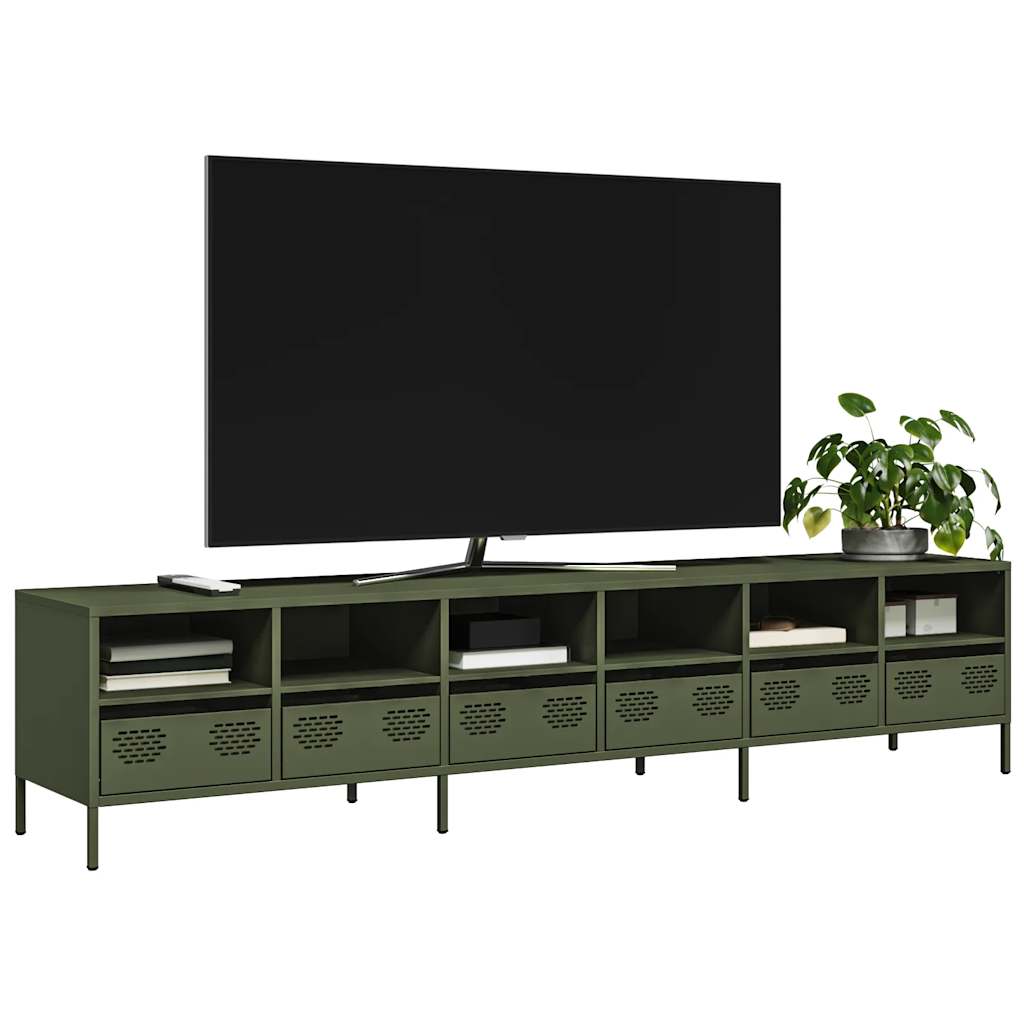TV bench, olive, 202x39x43.5cm, steel