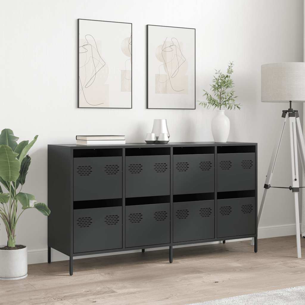 Sānu skapis, melns, 135x39x73,5cm, tērauds