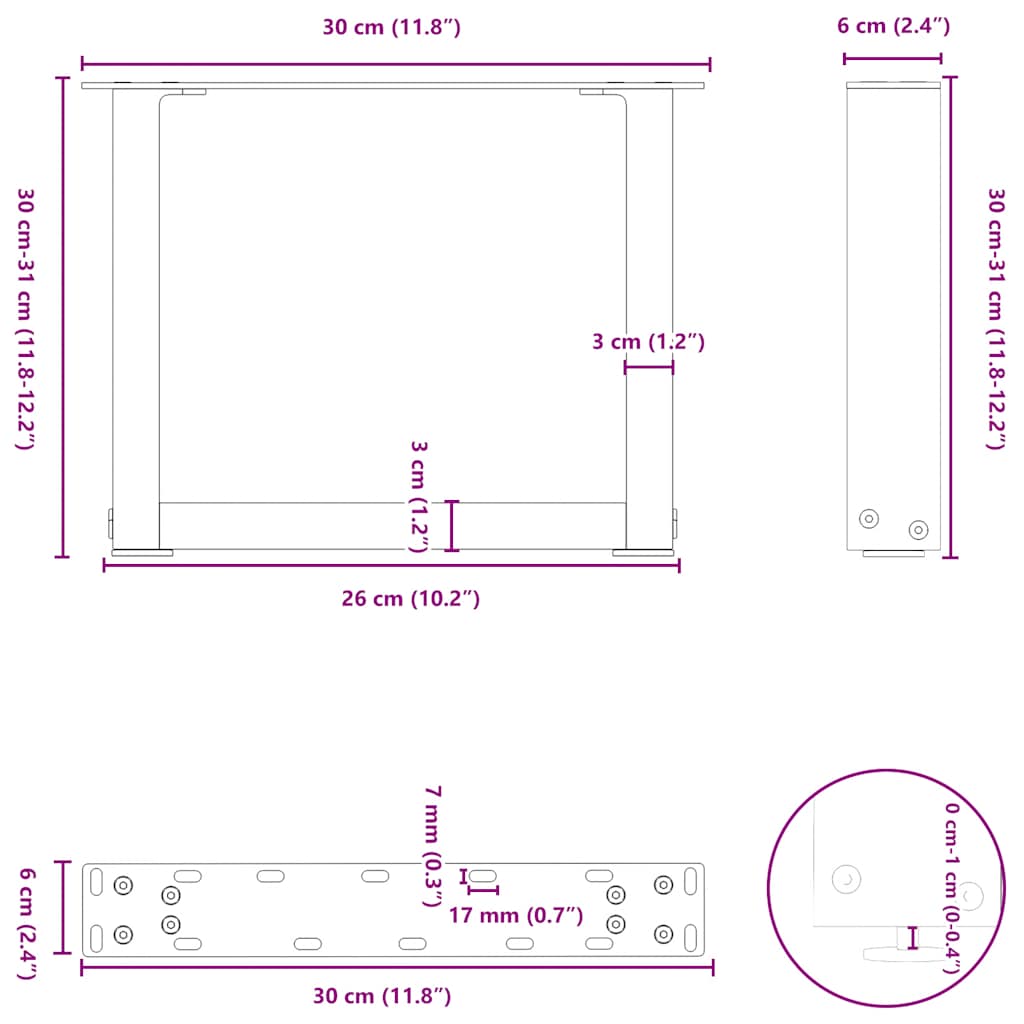 Kavos staliuko kojelės, 2 vnt., antracito spalvos, 30x(30-31) cm, plienas