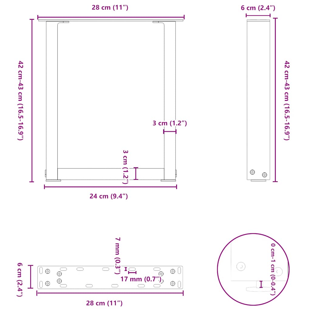 Kavos staliuko kojelės, 2 vnt., baltos, 28x(42-43) cm, plienas, U formos