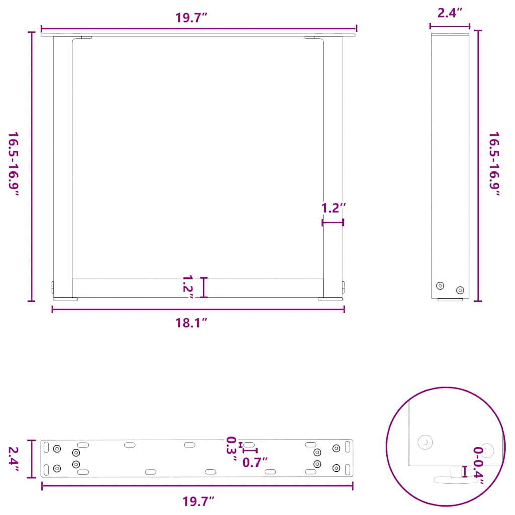 Coffee table legs, 2 pcs., white, 50x(42-43) cm, steel, U-shaped
