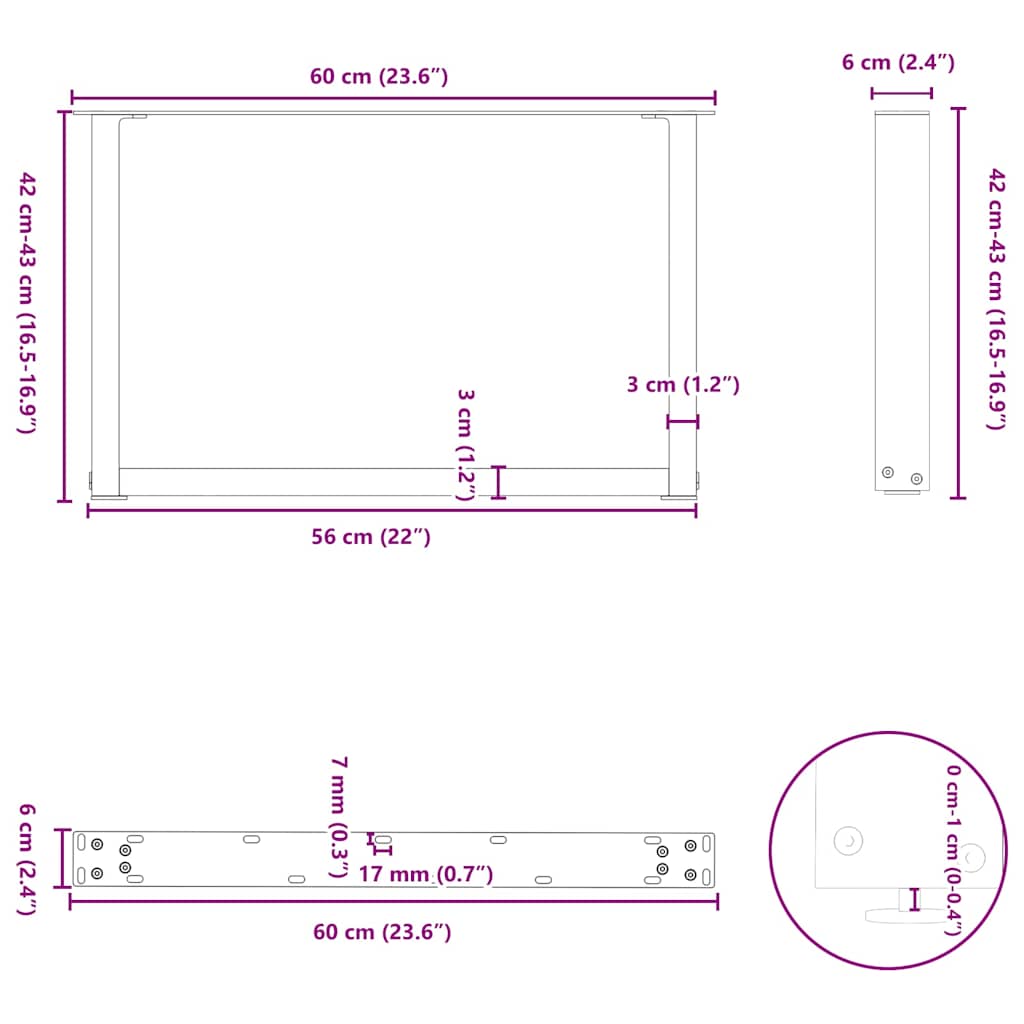 Kavos staliuko kojelės, 2 vnt., antracito spalvos, 60x(42-43) cm, plienas