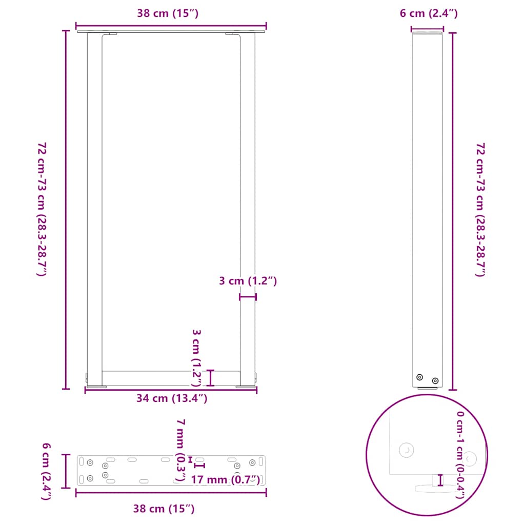 Konsolinio stalo kojelės, U formos, 2 vnt., baltos, 38x(72-73) cm, plienas