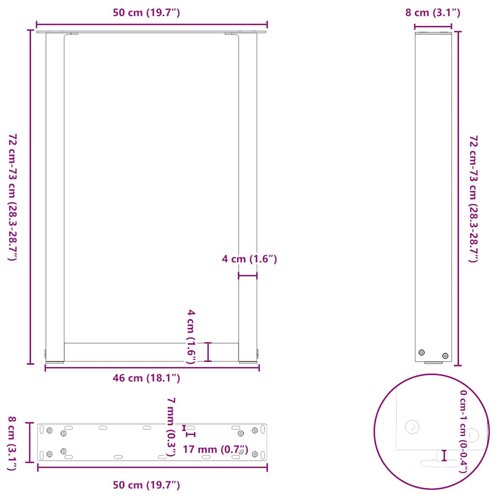 Valgomojo stalo kojelės, 2 vnt., baltos, 50x(72-73) cm, plienas, U formos
