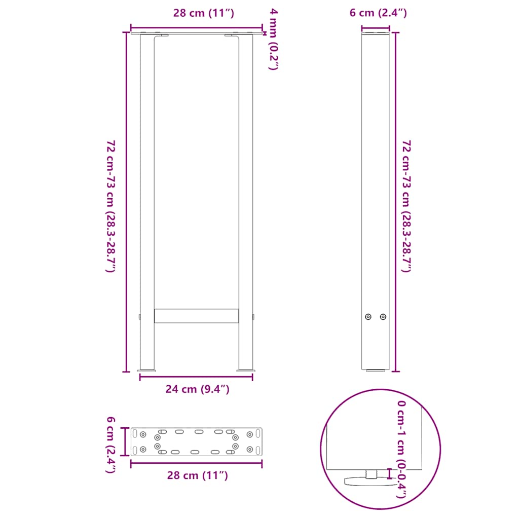 Konsolinio stalo kojos, baltos, 2 vnt., 28x(72-73) cm, plienas