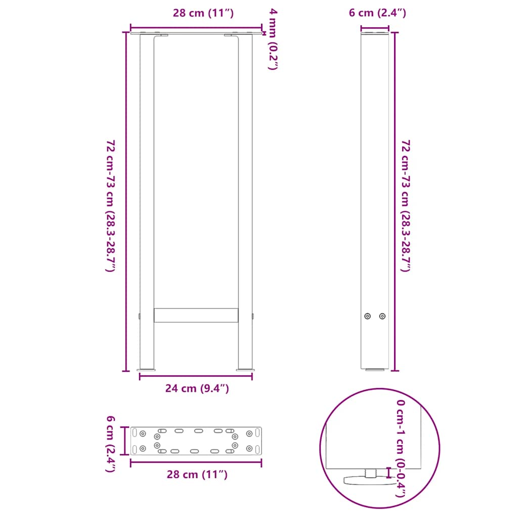 Konsolinio stalo kojos, antracito spalvos, 2 vnt., 28x(72-73) cm, plienas