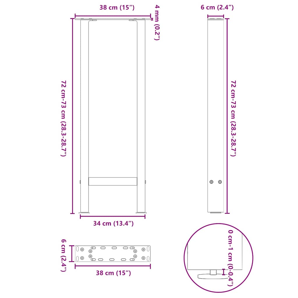 Konsolinio stalo kojos, juodos, 2 vnt., 38x(72-73) cm, plienas