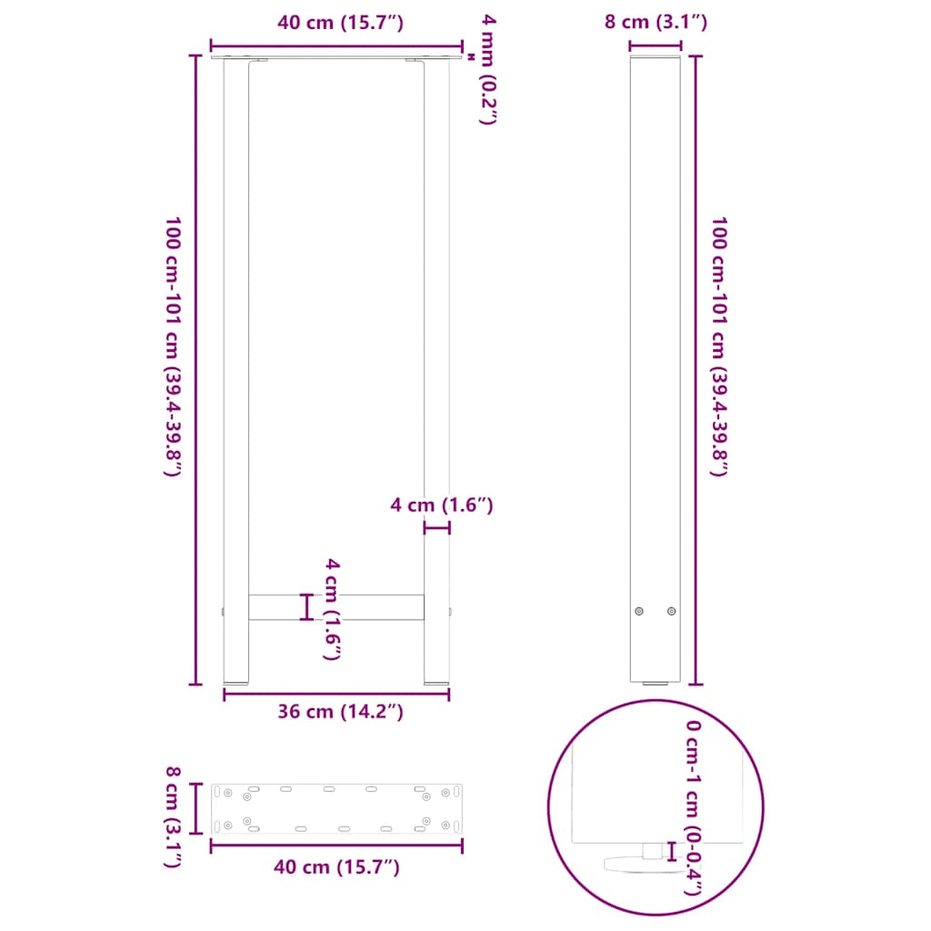 Baro stalo kojos, juodos, 2 vnt., 40x(100-101) cm, plienas