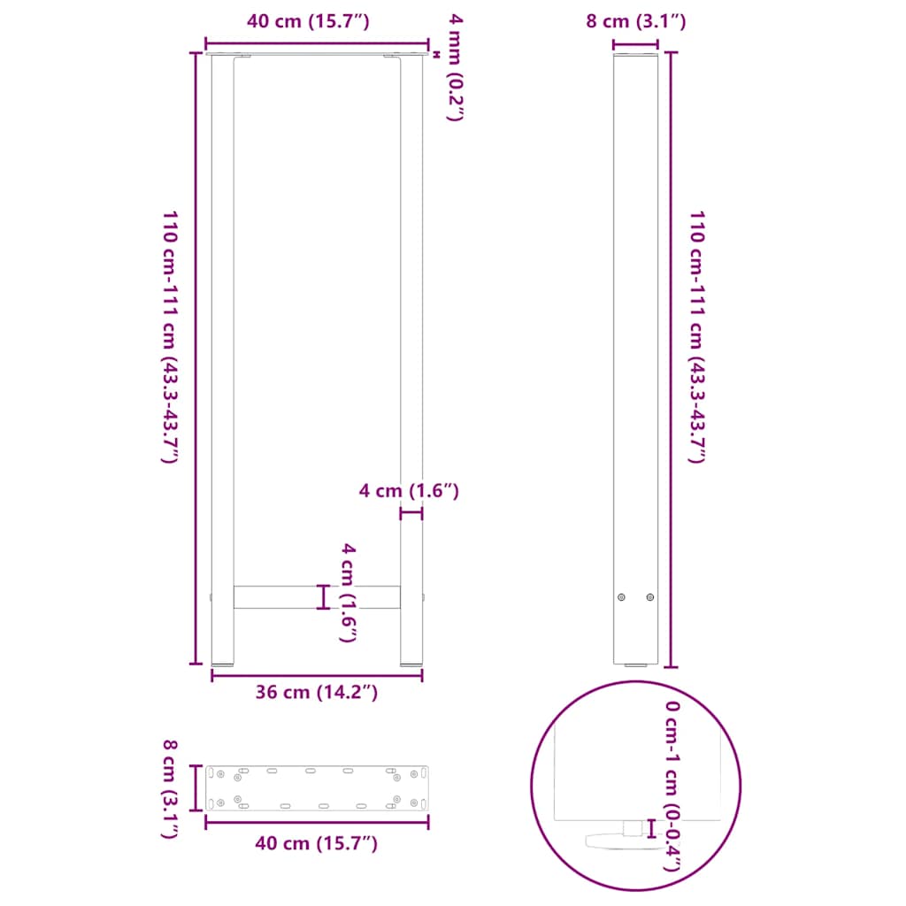 Baro stalo kojos, juodos, 2 vnt., 40x(110-111) cm, plienas