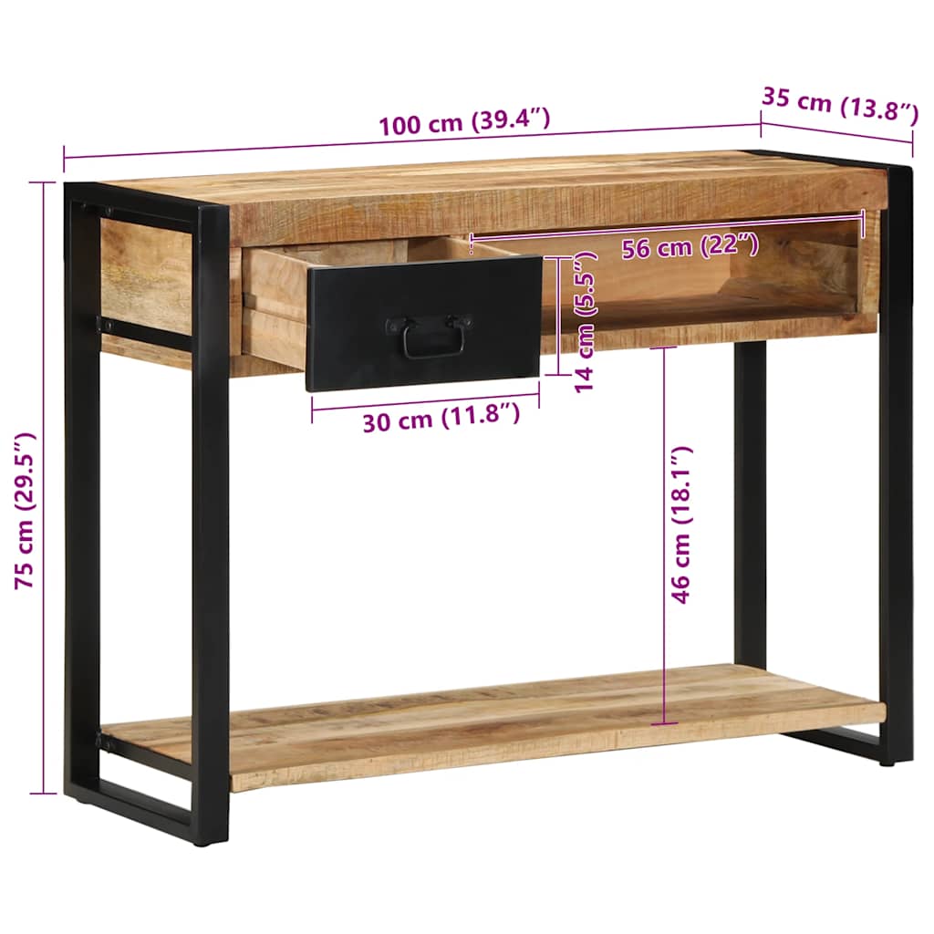 konsolinis stalas 100x35x75 cm Tvirtas neapdorotas medis Mango