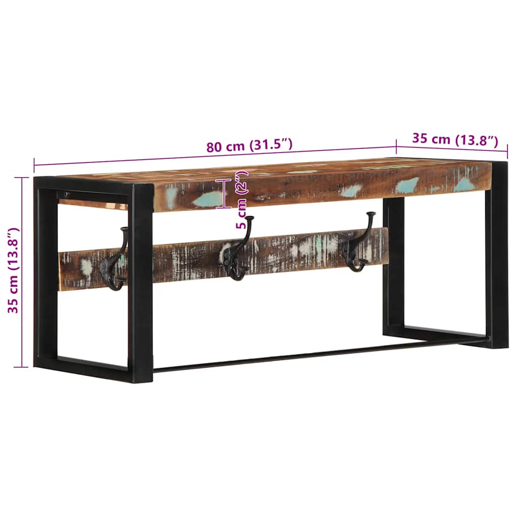 Coat Rack Multicolored 80x35x35cm Solid Reclaimed Wood